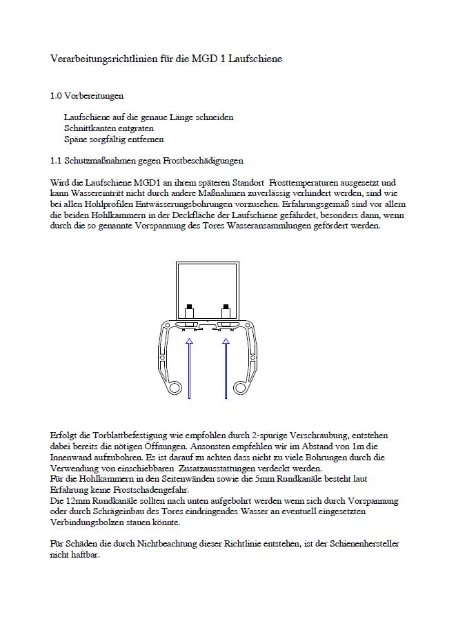 Verarbeitungsrichtlinie für die Laufschiene